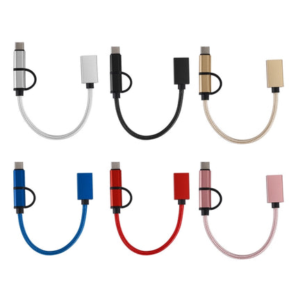 USB 3.0 Female to Micro USB + USB-C / Type-C Male Charging + Transmission OTG Nylon Braided Adapter Cable, Cable Length: 19cm, Golden, Silver, Black, Pink, Blue, Red