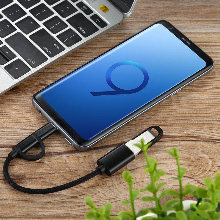 USB 3.0 Female to Micro USB + USB-C / Type-C Male Charging + Transmission OTG Nylon Braided Adapter Cable, Cable Length: 19cm, Golden, Silver, Black, Pink, Blue, Red