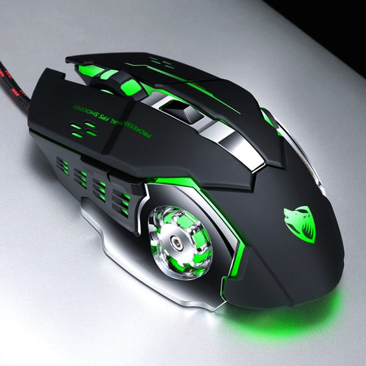 T-WOLF V6 USB Interface 6-Buttons 3200 DPI Wired Mouse Gaming Mechanical Macro Programming 7-Color Luminous Gaming Mouse, Cable Length: 1.5m, Macro Definition Audio Version Black Silver, Macro Definition Audio Version Iron Gray                         ...