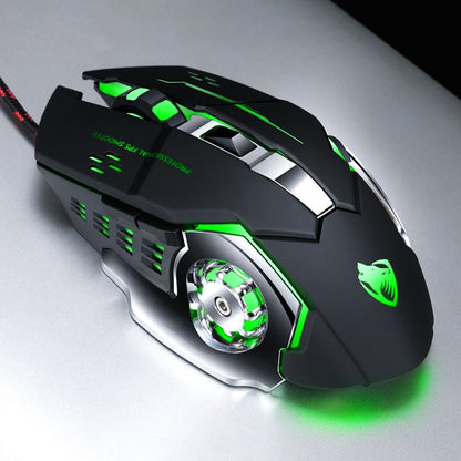 T-WOLF V6 USB Interface 6-Buttons 3200 DPI Wired Mouse Gaming Mechanical Macro Programming 7-Color Luminous Gaming Mouse, Cable Length: 1.5m, Macro Definition Audio Version Black Silver, Macro Definition Audio Version Iron Gray                         ...