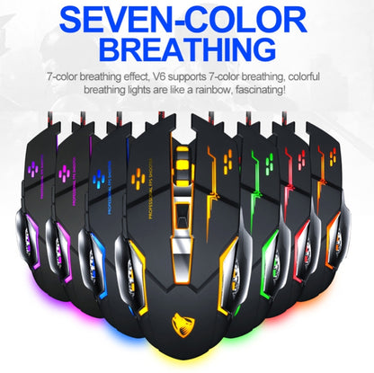 T-WOLF V6 USB Interface 6-Buttons 3200 DPI Wired Mouse Gaming Mechanical Macro Programming 7-Color Luminous Gaming Mouse, Cable Length: 1.5m, Macro Definition Audio Version Black Silver, Macro Definition Audio Version Iron Gray                         ...