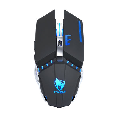T-WOLF Q15 6-Buttons 1600 DPI Wireless Rechargeable Mute Office Gaming Mouse with 7 Color Breathing Light, Technology Black, Stars Black, Pearl White