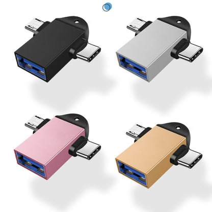 10 PCS LI-09 USB 3.0 Female to USB-C / Type-C + Micro USB Male Multi-Function OTG Adapter with Lanyard