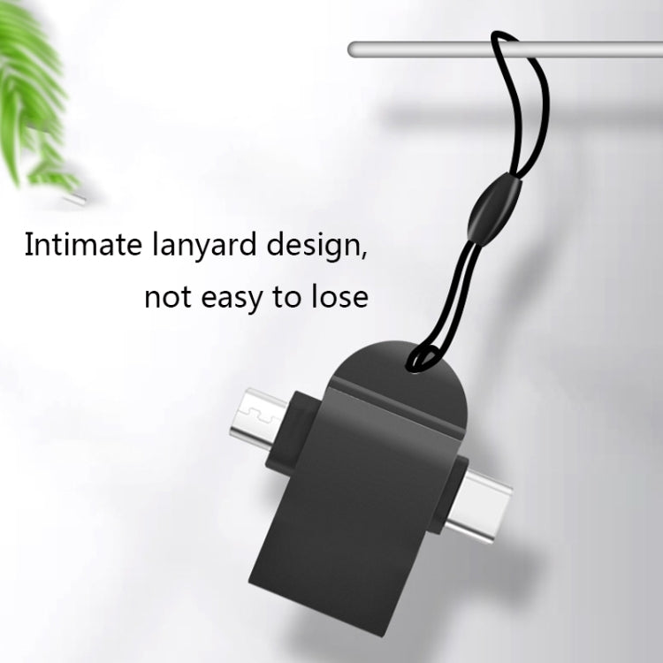 10 PCS LI-09 USB 3.0 Female to USB-C / Type-C + Micro USB Male Multi-Function OTG Adapter with Lanyard