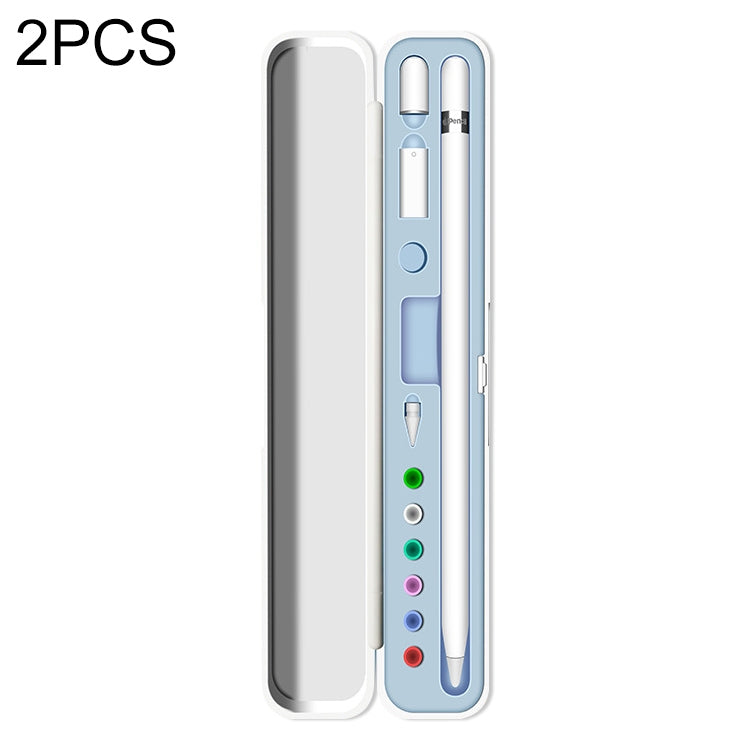 2 PCS Silicone Stylus Storage Box For Apple Pencil 1 / 2, Sky Blue, Night Green, Graphite Black, Tender Green, Cloves Purple, Sea Blue
