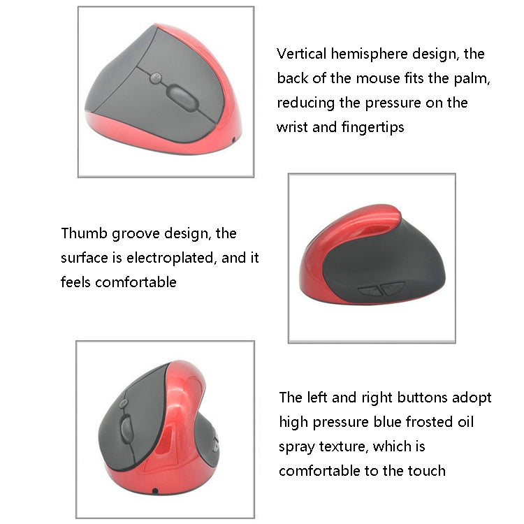 JSY-03 6 Keys Wireless Vertical Charging Mouse Ergonomic Vertical Optical Mouse, White, Red, Purple, Blue, Black, Silver Gray