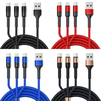 3 in 1 USB to Dual Type-C + Micro USB Quick Charging Sync Data Cable, Output: