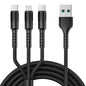 3 in 1 USB to Dual Type-C + Micro USB Quick Charging Sync Data Cable, Output: