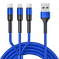 3 in 1 USB to Dual Type-C + Micro USB Quick Charging Sync Data Cable, Output: