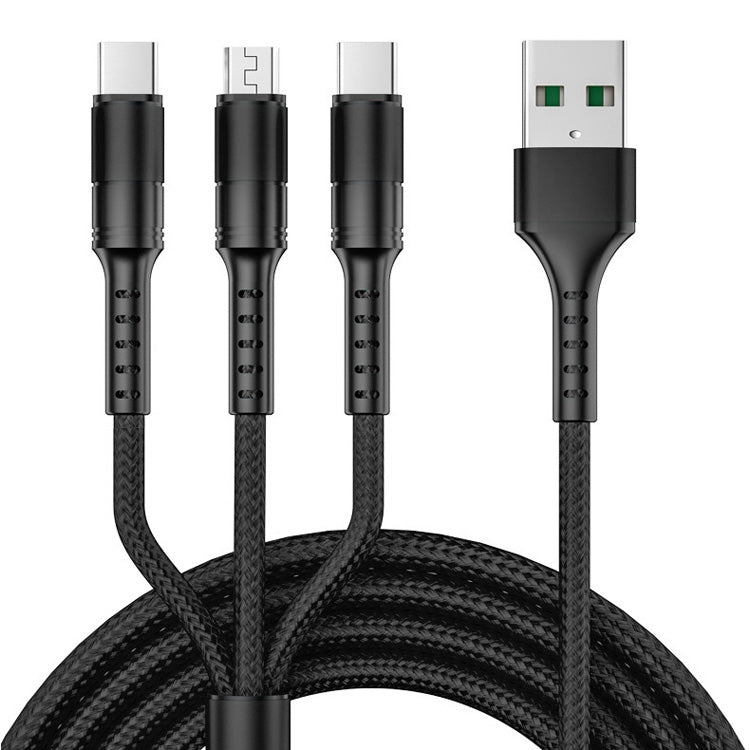 3 in 1 USB to Dual Type-C + Micro USB Quick Charging Sync Data Cable, Output: