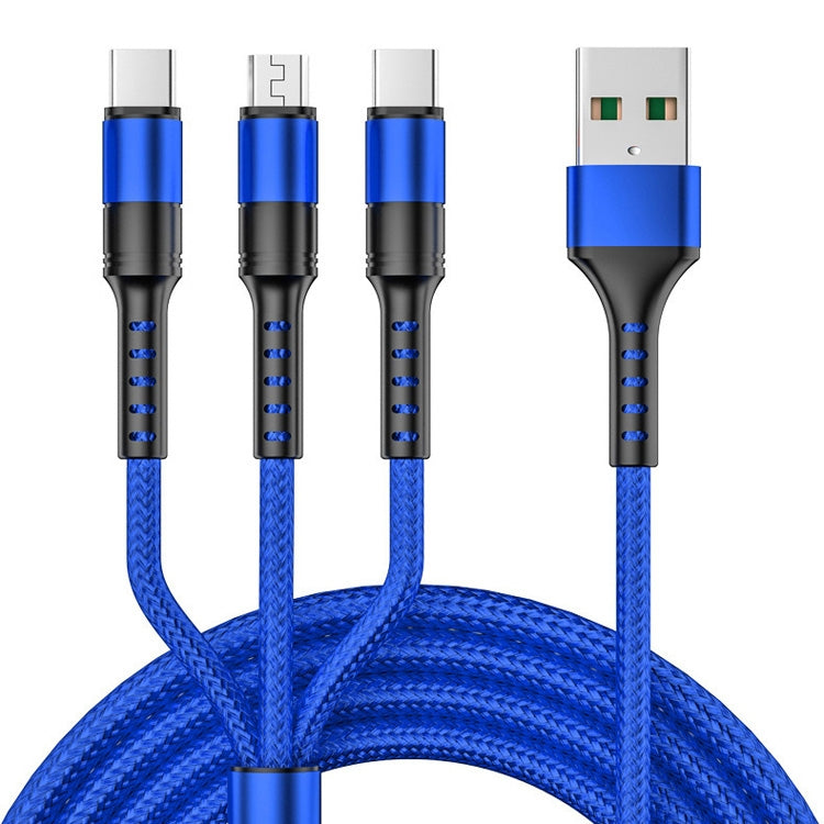 3 in 1 USB to Dual Type-C + Micro USB Quick Charging Sync Data Cable, Output: