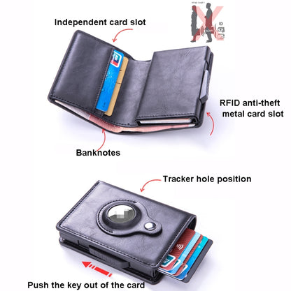 RFID Automatic Pop-Up Card Holder Multi-Function Locator Wallet For AirTag