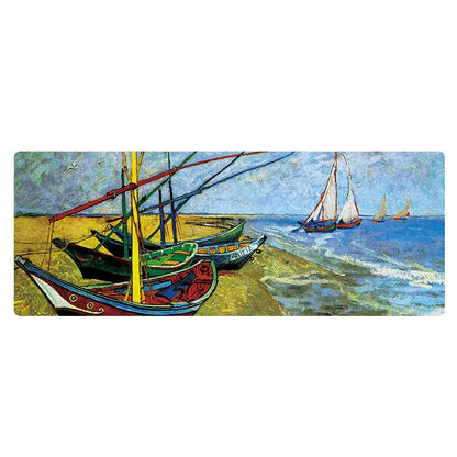 Am002 Large Oil Painting Desk Rubber Mouse Pad, 300x800x5mm Stitched Edges, 400x900x4mm Stitched Edges