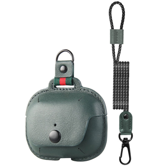 Earphone Cowhide Leather Sleeve Storage Box Protective Case with Lanyard, For AirPods Pro