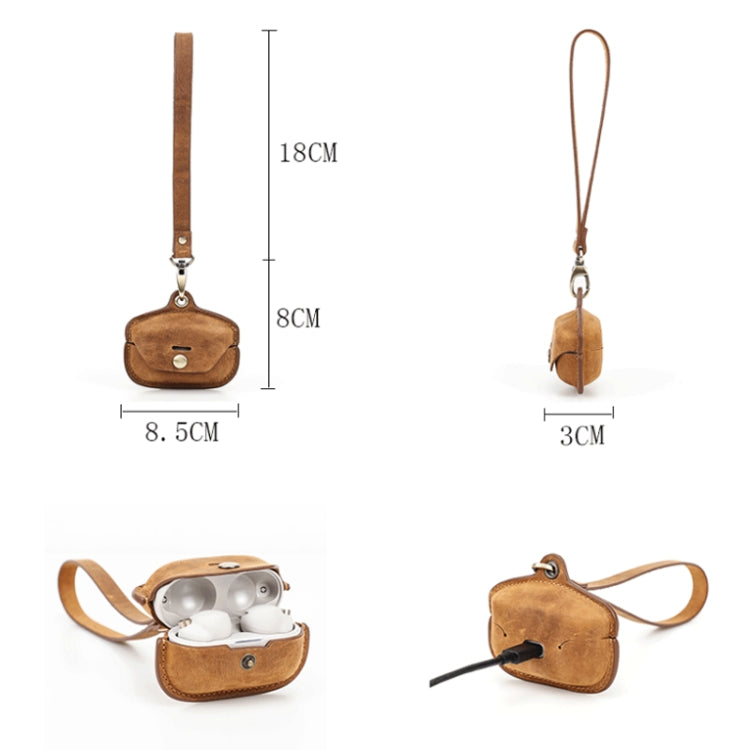 Crazy Horse Leather Wireless Bluetooth Earphone Cover For Sony WF-1000XM4, Brown, Coffee, Blue, Green, Red, Black