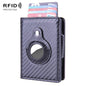 X-80 RFID Anti-theft Brushed Leather Card Holder For AirTag 2nd Gen / AirTag 1st Gen, Black, Blue, Coffee, Apricot, Carbon Fiber Black