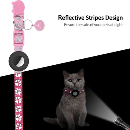 Pet Cat Reflective Collar with Bell for Airtag Tracker