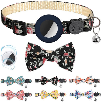 Anti-Lost Printed Bow Pet Collar with Bell for AirTag 2nd Gen / AirTag 1st Gen, Yellow, Blue, Pink, Deep Blue, Orange, Mint Green