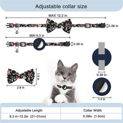 Anti-Lost Printed Bow Pet Collar with Bell for AirTag 2nd Gen / AirTag 1st Gen, Yellow, Blue, Pink, Deep Blue, Orange, Mint Green