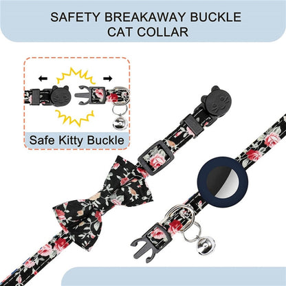 Anti-Lost Printed Bow Pet Collar with Bell for AirTag