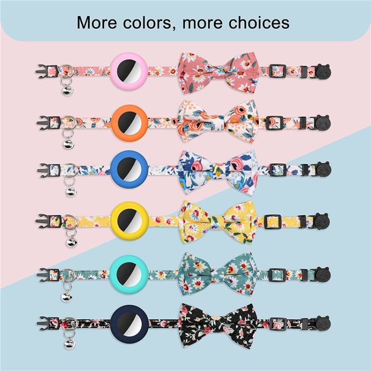 Anti-Lost Printed Bow Pet Collar with Bell for AirTag 2nd Gen / AirTag 1st Gen, Yellow, Blue, Pink, Deep Blue, Orange, Mint Green