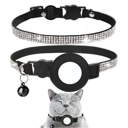 Rhinestone Pet Collar with Bell for Airtag Tracker Case, White Diamond Black, Color Diamond Pink, Color Diamond Black