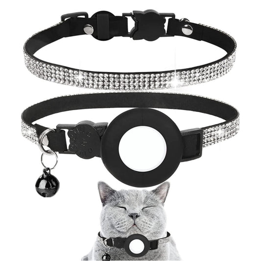 Rhinestone Pet Collar with Bell for Airtag Tracker Case, White Diamond Black, Color Diamond Pink, Color Diamond Black