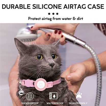 Rhinestone Pet Collar with Bell for AirTag 2nd Gen / AirTag 1st Gen Tracker Case, White Diamond Black, Color Diamond Pink, Color Diamond Black