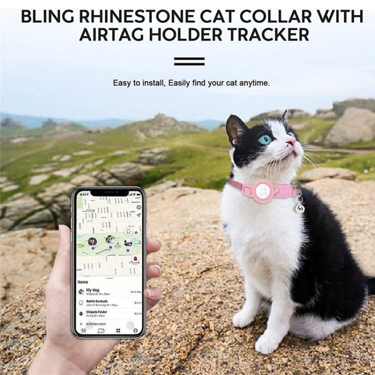Rhinestone Pet Collar with Bell for AirTag 2nd Gen / AirTag 1st Gen Tracker Case, White Diamond Black, Color Diamond Pink, Color Diamond Black