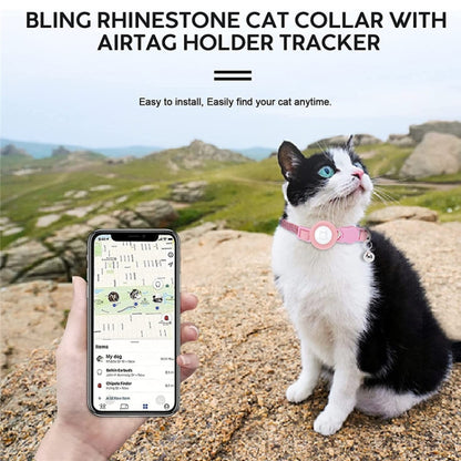 Rhinestone Pet Collar with Bell for AirTag 2nd Gen / AirTag 1st Gen Tracker Case, White Diamond Black, Color Diamond Pink, Color Diamond Black