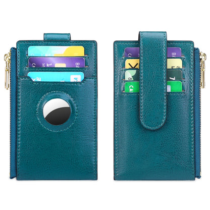 Two Layer Oil Waxed Leather Zip RFID  Coin Purse Tracker Card Holder For AirTag