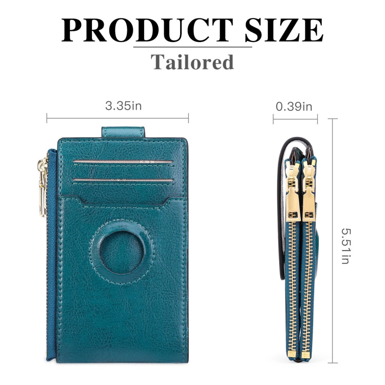 Two Layer Oil Waxed Leather Zip RFID  Coin Purse Tracker Card Holder For AirTag