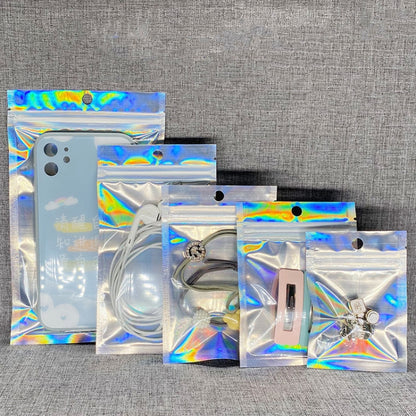 100PCS Laser Self-sealing Packaging Bag Data Line Aluminum Foil Plastic Bag , Size: