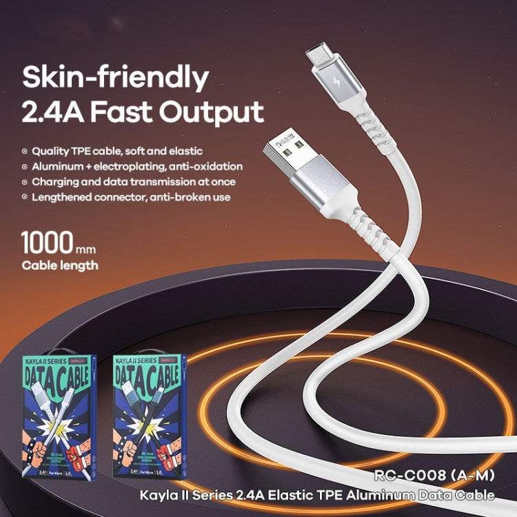 REMAX RC-C008 2.4A TPE Soft Anti-breakage Data Cable,Length 1m, USB To Micro USB, USB To 8 Pin