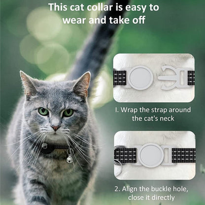 For AirTag Tracker Silicone Case Reflective Pet Cat Collar With Bell