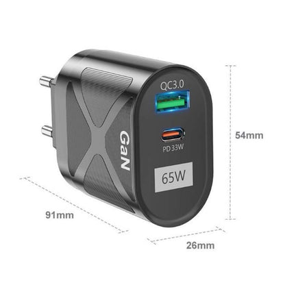 65W GAN PD + QC3.0 Fast Charger Phone Notebook Computer Universal Charging Head