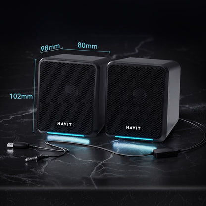 Havit A20 Plus Colorful Ambient Light Wired Computer Audio Stereo Surround Sound Speaker, Black, Bluetooth Version