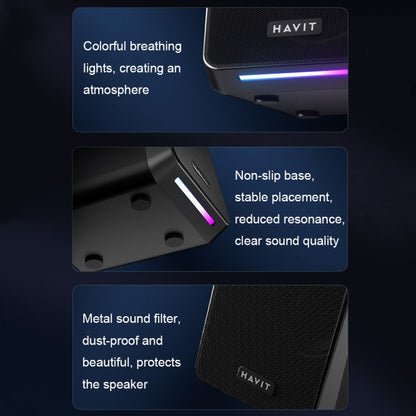 Havit A20 Plus Colorful Ambient Light Wired Computer Audio Stereo Surround Sound Speaker