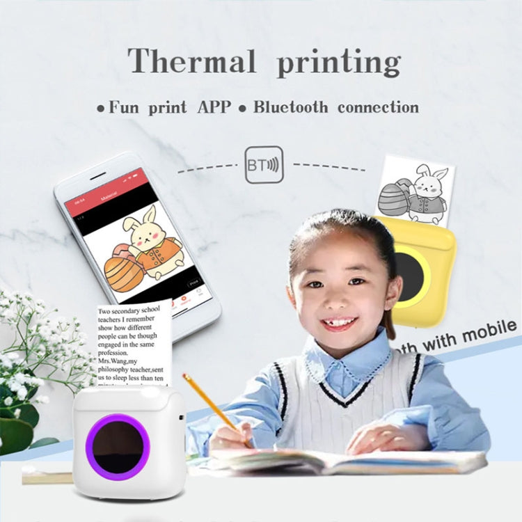 C22 Colorful Ambient Light Portable Mini Inkless Thermal Bluetooth Printer Error Question Label Printer, White, Blue