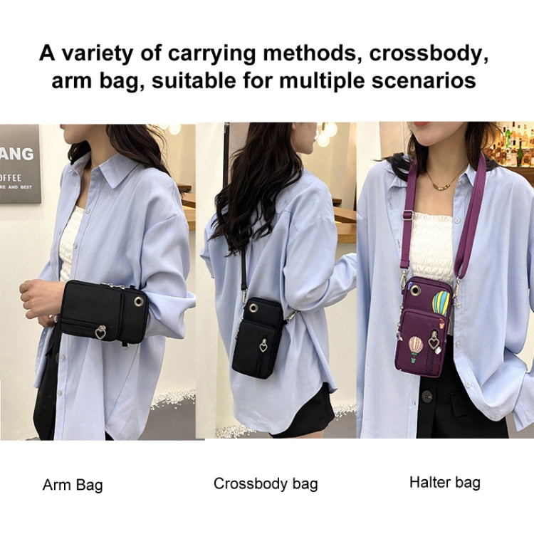 Crossbody Mobile Phone Bag Vertical Wallet Wrist Pouch With Arm Band for Women, Front Hole Black, Front Hole Pink, Front Hole Rose Red, Front Hole Black Balloon, Front Hole Purple Balloon, Front Hole Blue Balloon