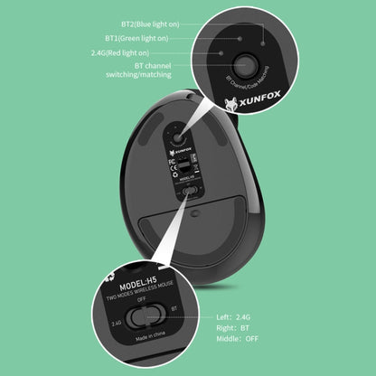 XUNSVFOX H5 Upright Vertical Dual Mode Mouse Rechargeable Wireless Business Office Mouse