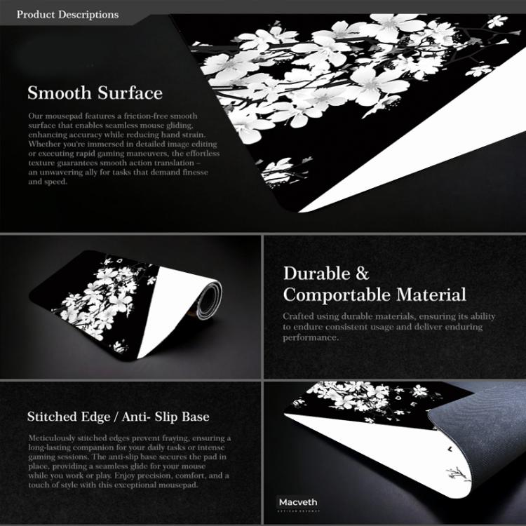 Ink Painting Cherry Blossom Rubber Non-Slip Mouse Pad Desk Mat