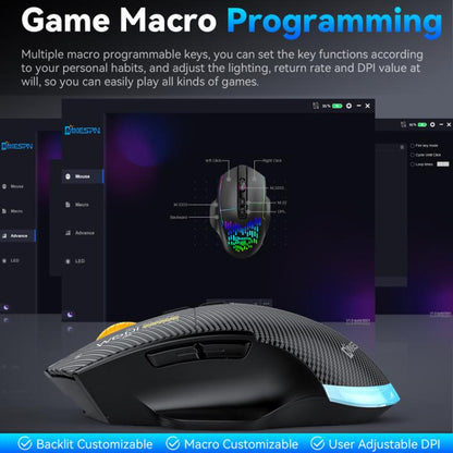 MKESPN W601 Silent Wireless Tri-mode Macro Gaming Mouse Carbon Fiber 12800DPI Bluetooth Mouse