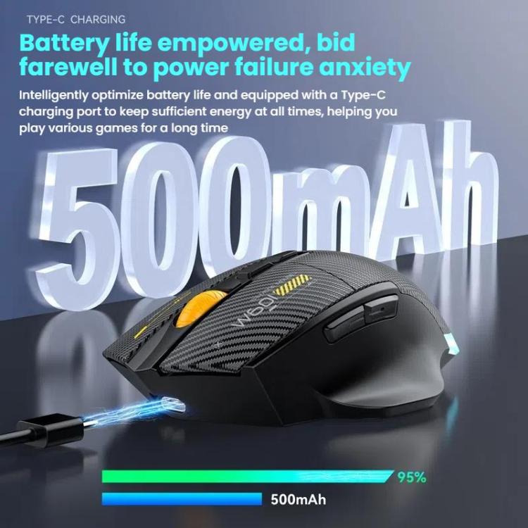 MKESPN W601 Silent Wireless Tri-mode Macro Gaming Mouse Carbon Fiber 12800DPI Bluetooth Mouse