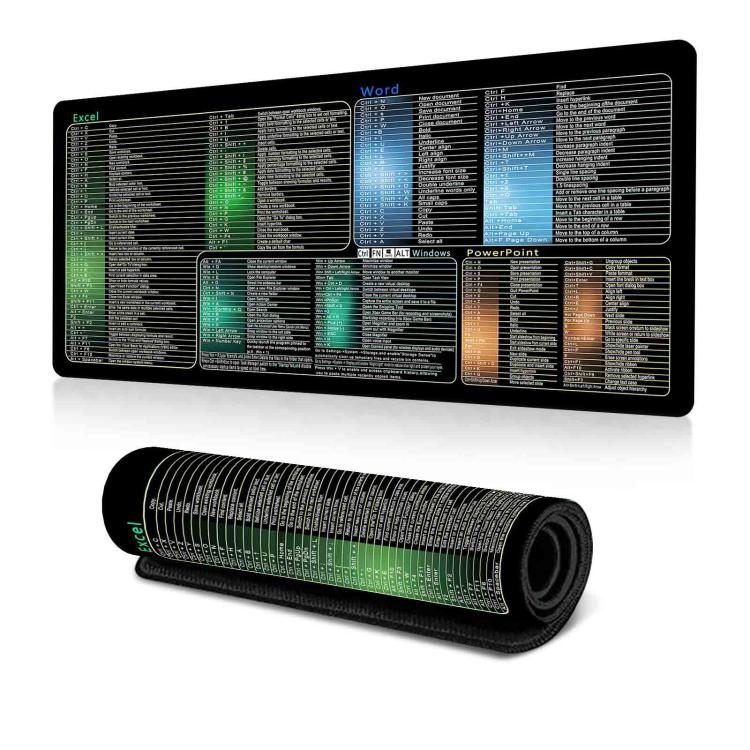 Keyboard Shortcut Desk Mat Mouse Pad Non-Slip Office Desk Pad With Computer Commands, 300x800x2mm, 300x800x3mm, 400x800x2mm, 400x800x3mm, 400x900x2mm