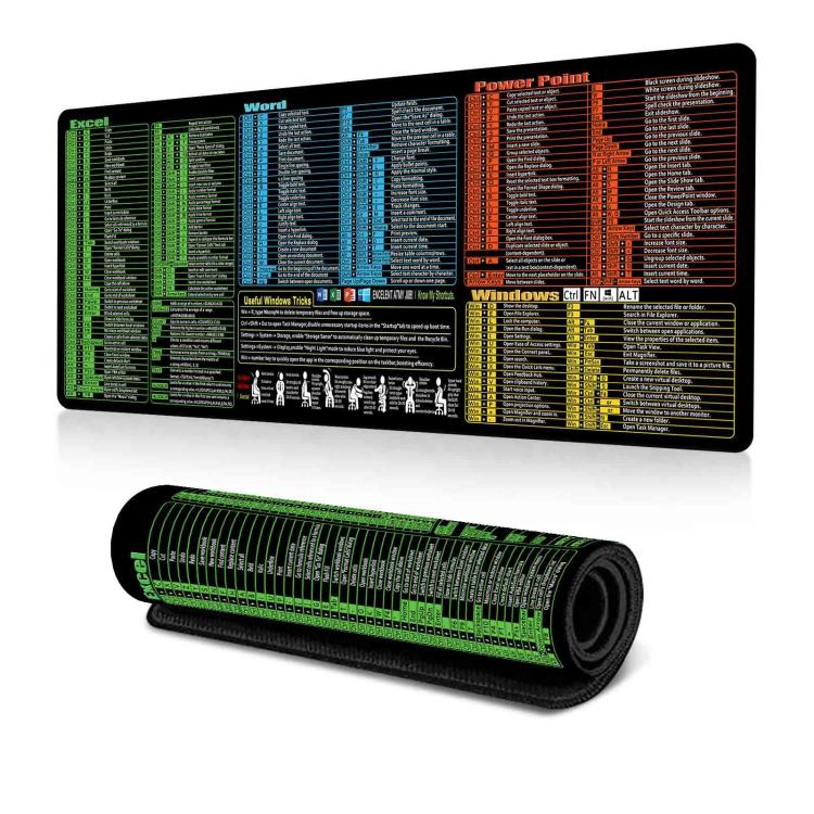 Keyboard Shortcut Desk Mat Mouse Pad Non-Slip Office Desk Pad With Computer Commands, 300x800x2mm, 300x800x3mm, 400x800x2mm, 400x800x3mm, 400x900x2mm
