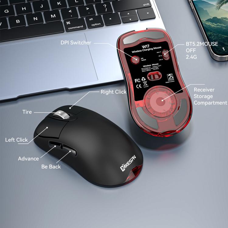 Tri-Mode Wireless Gaming Mouse 24000 DPI, 6 RGB Lighting Modes, Rechargeable, Macro Programmable, Black, White, Pink, Wireless Charging Black, Wireless Charging White, Wireless Charging Pink