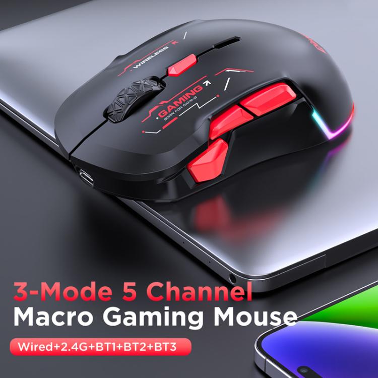 MKESPN W12 Tri-Mode 5-Channel Gaming Mouse 10-Key 10000 DPI Ambidextrous Design RGB Macro Mouse