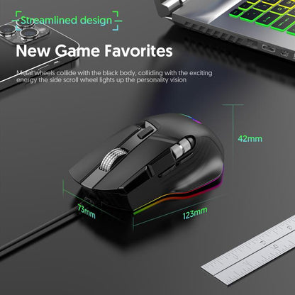 MKESPN X13 RGB Full Speed Wired Gaming Mouse 12400 DPI 10-Key Dual Scroll Wheel Swing Macro Programmable Mouse, X13