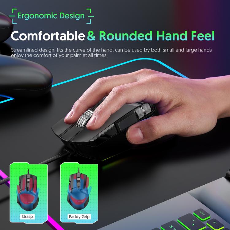 MKESPN X13 RGB Full Speed Wired Gaming Mouse 12400 DPI 10-Key Dual Scroll Wheel Swing Macro Programmable Mouse, X13